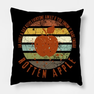 Grunge Sunset Rotten Apple Distressed An Apple a Day Keeps Everyone Away If You Throw It Hard Enough Pillow