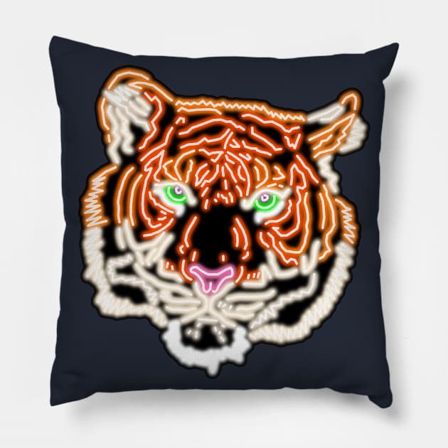 Neon Tiger Bar Sign Pillow by gkillerb