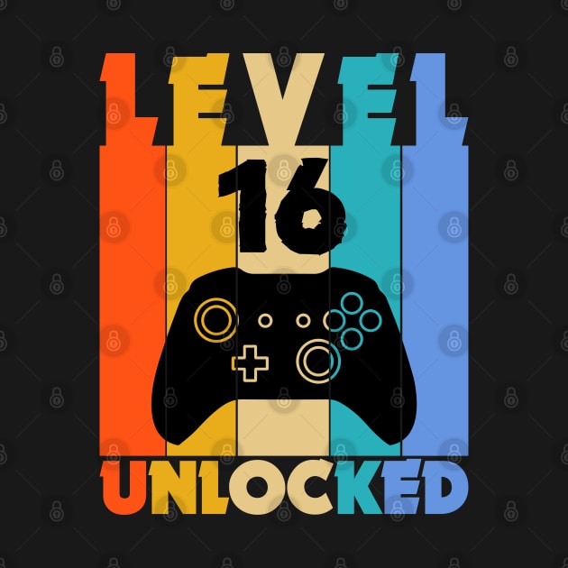 Level 16 Unlocked Funny Video Gamer Birthday Novelty T-Shirt by MekiBuzz Graphics