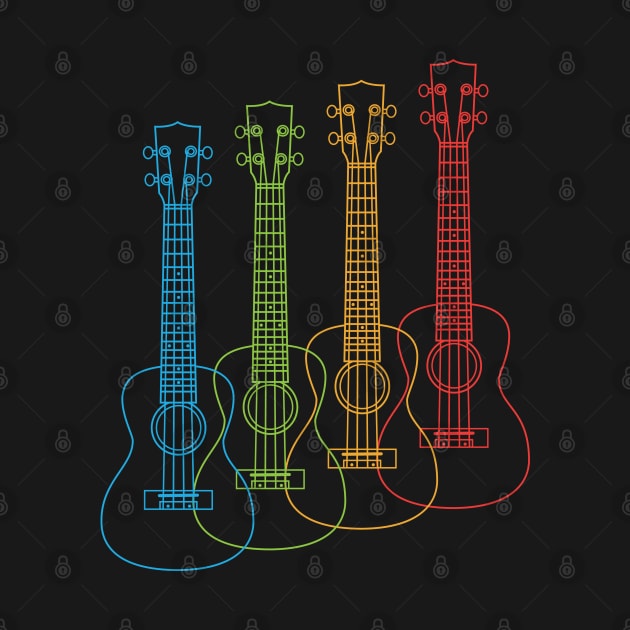 Four Ukulele Outlines Multi Color by nightsworthy