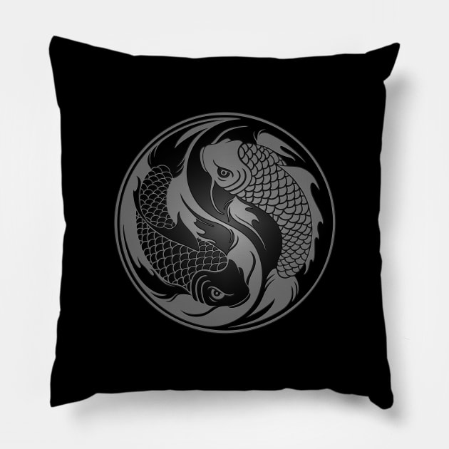 Gray and Black Yin Yang Koi Fish Pillow by jeffbartels