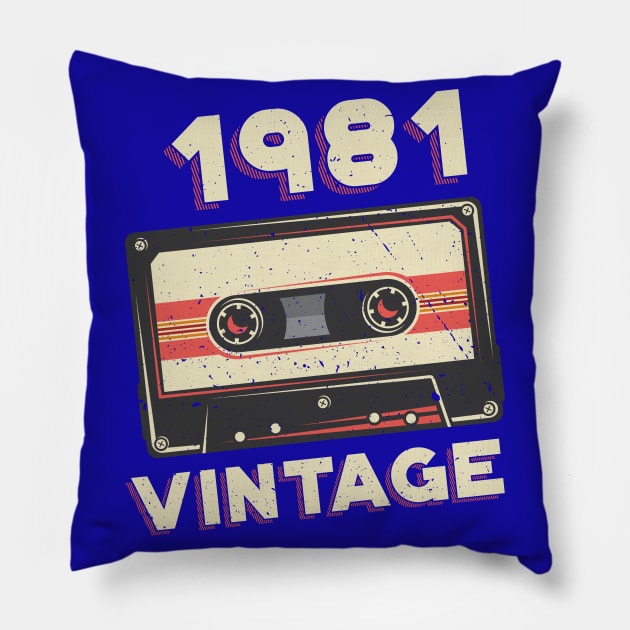 Vintage 1981 Retro Cassette Tape 39th Birthday Pillow by aneisha