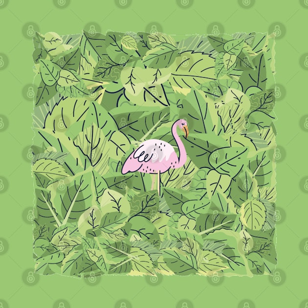 Flamingo in Leaves by I-LAYDA