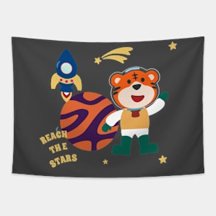 Space tiger or astronaut in a space suit with cartoon style Tapestry