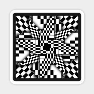 Black and White Checkered Pinwheel Optical Illusion Magnet