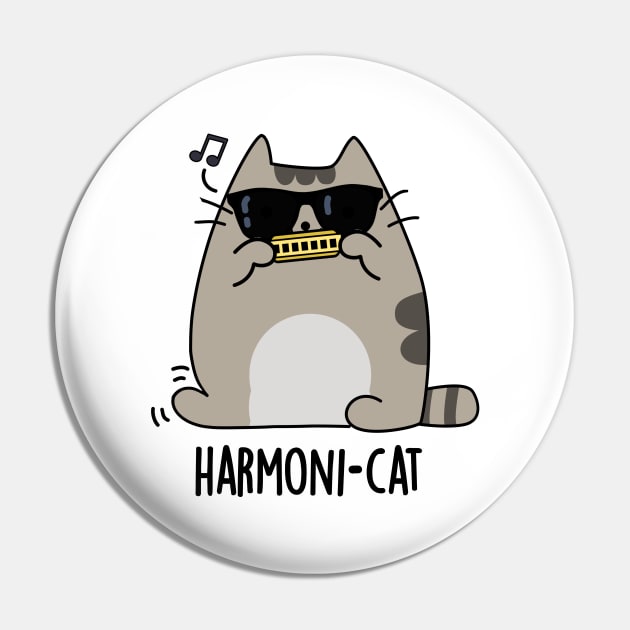 Harmoni-cat Cute Harmonica Cat Pun Pin by punnybone