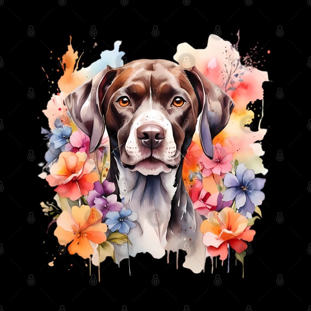 A pointer dog decorated with beautiful watercolor flowers by CreativeSparkzz