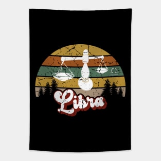 Libra Zodiac Sign - Distressed Retro Sunset Tapestry