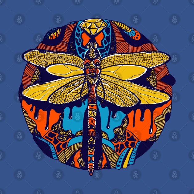 Orange Blue Circle of the Dragonfly by kenallouis