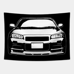 White Skyline GTR R34 Sketch Art Tapestry