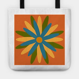 Orange, yellow, blue, green, simple, scandi flower Tote