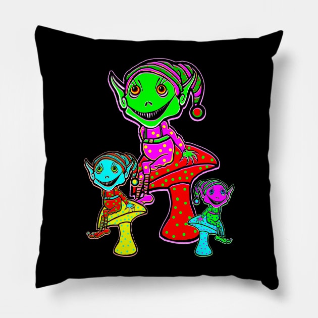 Shroom Trippin Elves Pillow by heathengirl64