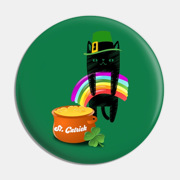 Funny Cat Lover St. Patrick's Day St. Catrick's Day Leprechaun Rainbow Irish Pin by HuntTreasures