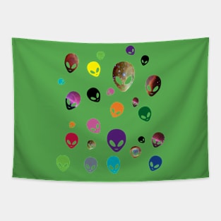 Alien Heads Colorful Tapestry