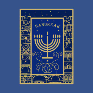 Happy Hanukkah Festival! Jewish Holiday Hanukkah Menorah traditional Chanukah Vintage gold pattern T-Shirt