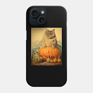 Weird Vintage Fat Cat and Pumpkin Halloween Collage - Whimsical Retro Charm Phone Case