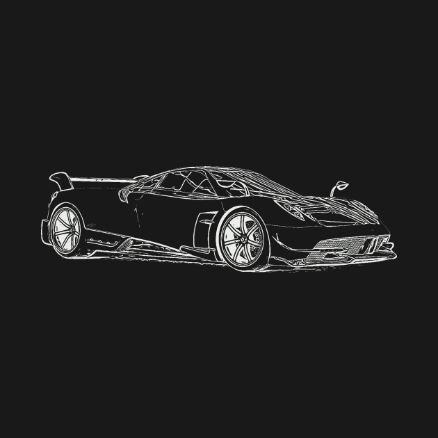 Pagani Huayra Supercar Racing Wireframe White by Auto-Prints