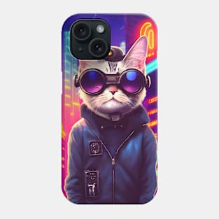 Techno Cat In Japan Neon City Phone Case