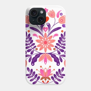 Coral pink and purple rustic floral motif Phone Case