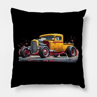 Yellow Hot Rod Truck Custom Classic Truck Retro Style Hot Rod Pillow