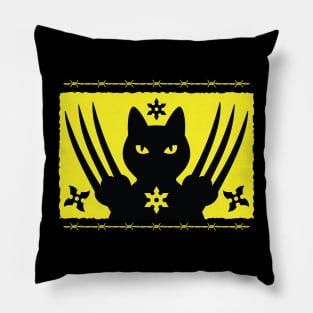 BLACK NINJA SAMURAI CAT WITH LONG SHARP CLAWS AND SHURIKENS T-Shirt Pillow