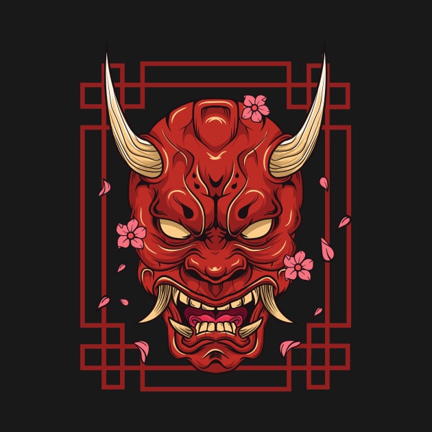 Japanese Art Oni Mask Demon Harajuku Devil T-Shirt by biNutz