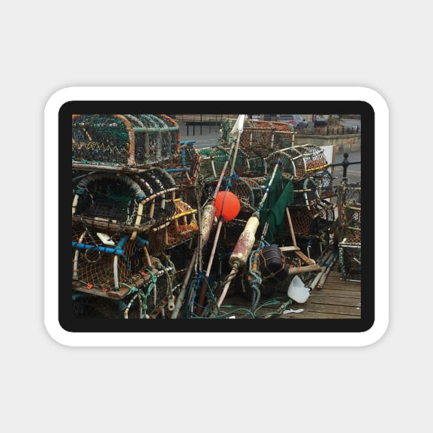 Lobster Pots on Whitby Harbour Magnet by bobpetcher