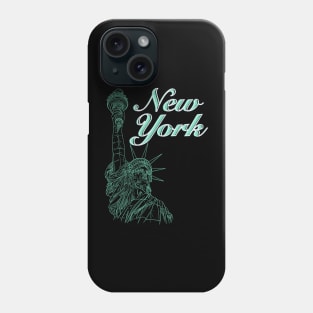 New York with Statue Of Liberty in a green line drawing design #2 Phone Case