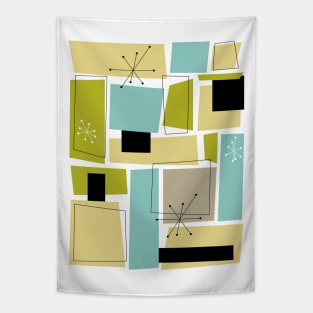 Blue Yellow Green Rectangles Mid Century Tapestry