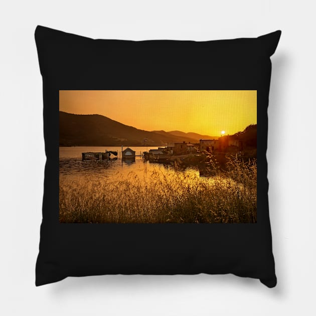 Sunset of the sunken village - Crete Pillow by Cretense72