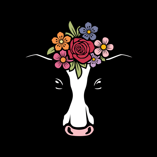 Cow Head With Colorful Flowers by Protshirtdesign