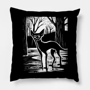 Chupacabra Night Stalking Black and White Art - Cryptid Noir Pillow