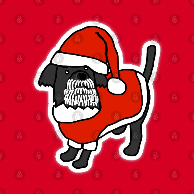 Cute Christmas Dog dressed in a Santa Suit with White Beard by ellenhenryart