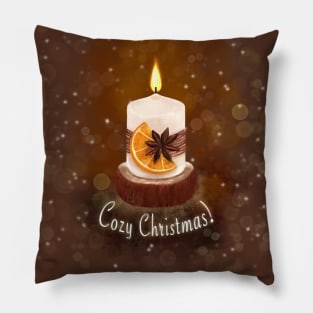 Cozy Christmas greeting Christmas candle among magic lights Pillow