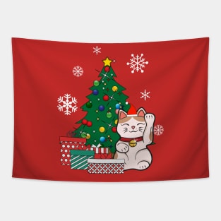 Lucky Cat Around The Christmas Tree Tapestry