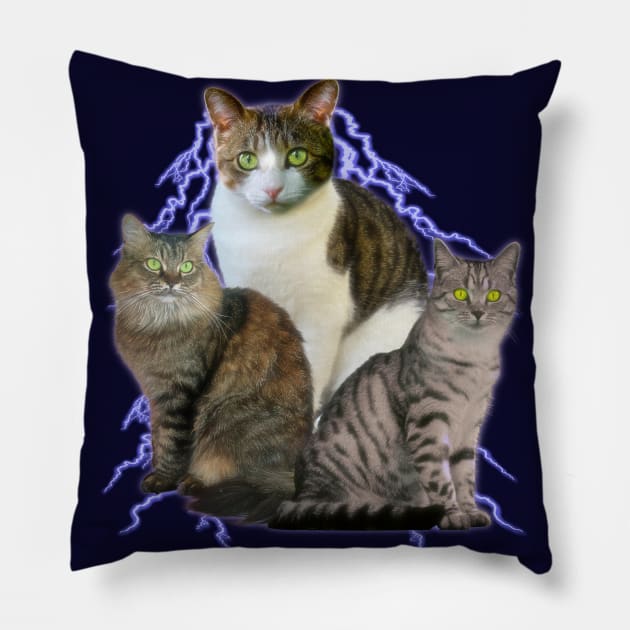 Lightning Cats - 90s y2k 2000s Style Tee Pillow by blueversion