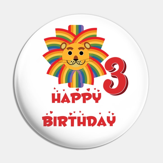 Happy birthday 3 rainbow lion Pin by KellysKidsDesigns