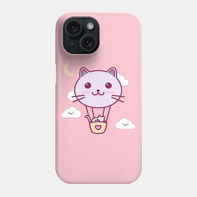 Cat Balloon Kawaii Illustration Phone Case by Alundrart