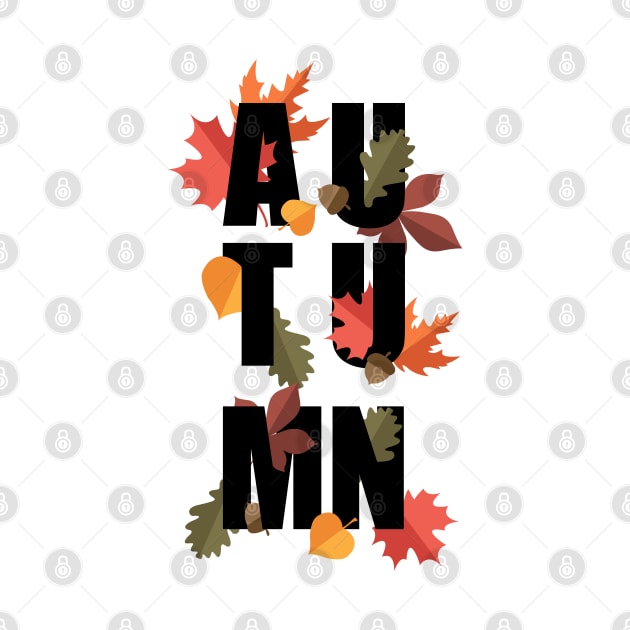 Autumn word and leaves BLACK by PrintablesPassions