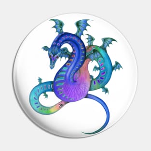 Fabulous Rainbow Dragon in Royal Blue, Teal, and Purple Pin