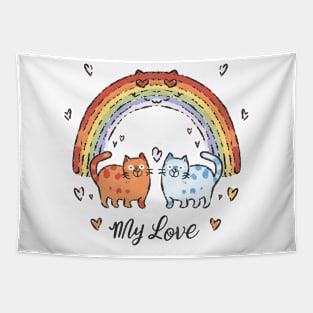 Cute Retro Valentine's Day Kittens with Hearts Tapestry