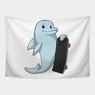 Dolphin as Skater with Skateboard Tapestry