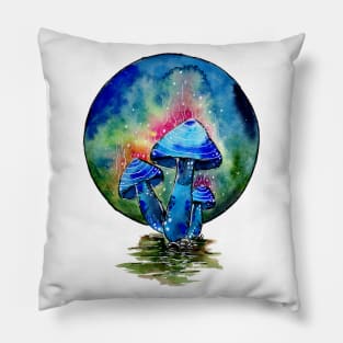 Toxic Blue Mushrooms Pillow