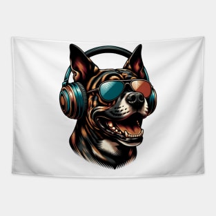 Treeing Tennessee Brindle Smiling DJ in Japanese Art Tapestry