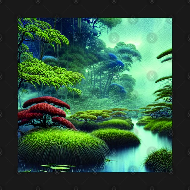 Digital Painting Scene Of a Realistic Jungle and Lake, Nature Scenery by Promen Art