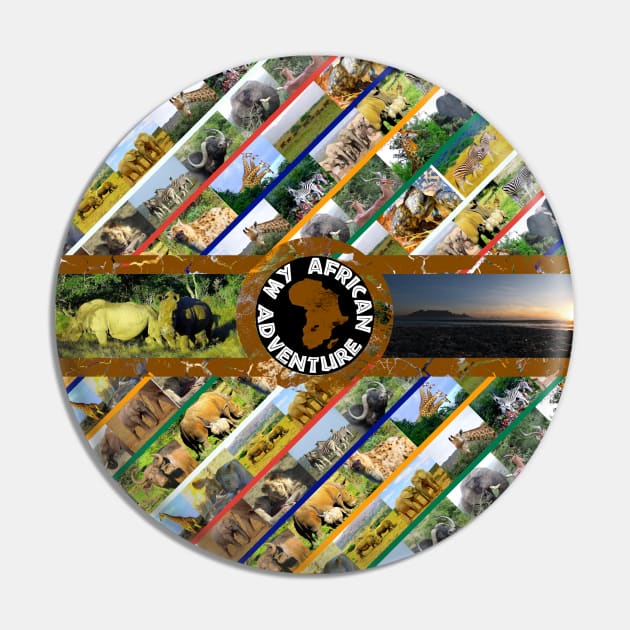 My African Adventure Wildlife Collage Pin by PathblazerStudios