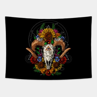 Floral Ram Skull Tapestry