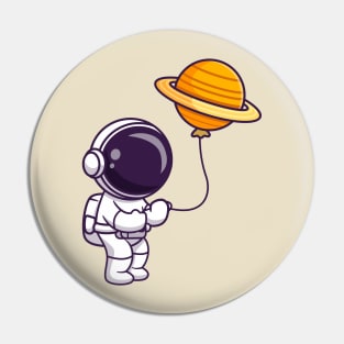 Cute Astronaut Holding Planet Balloon Cartoon Pin