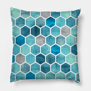 Blue Ink - Watercolor hexagon pattern Pillow