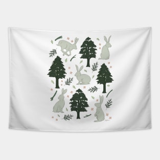 Rabbit Forest - Pink and Green Tapestry